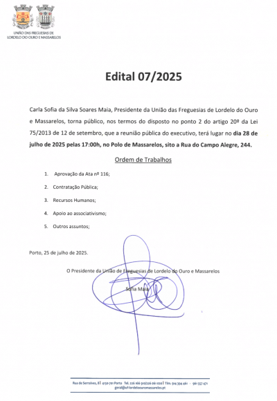 Edital da Reunião Pública do Executivo de 28 de Julho de 2025 Edital da Reunião Pública do Executivo de 28 de Julho de 2025