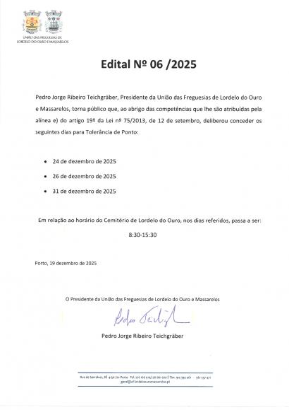 Edital n. 06/2025 Toler&acirc;ncia de Ponto 