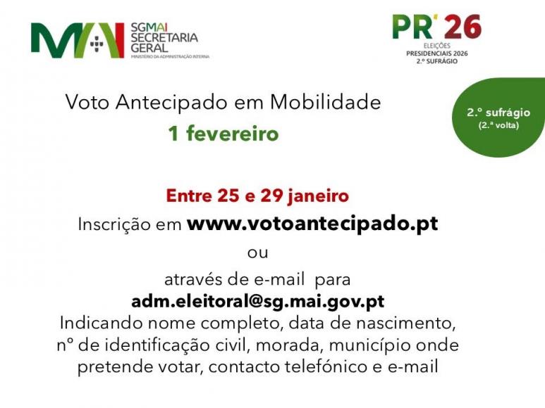Voto antecipado 01 de fevereiro 2026