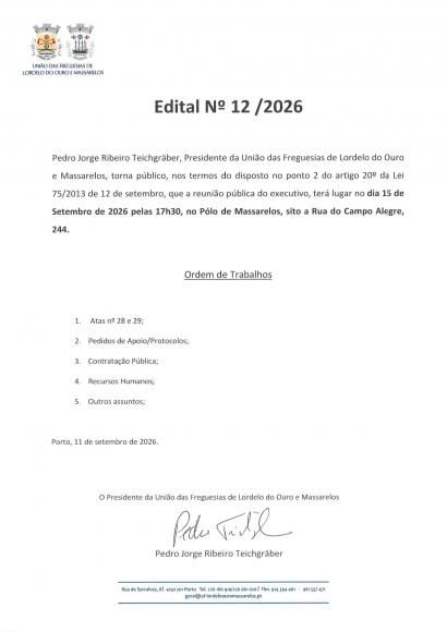 Edital N&ordm;12/2026 Reuni&atilde;o P&uacute;blica do Executivo