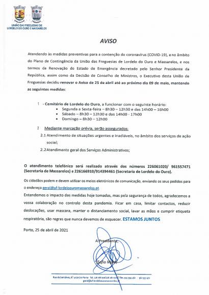 AVISO - Serviços em Estado de Emergência AVISO - Serviços em Estado de Emergência