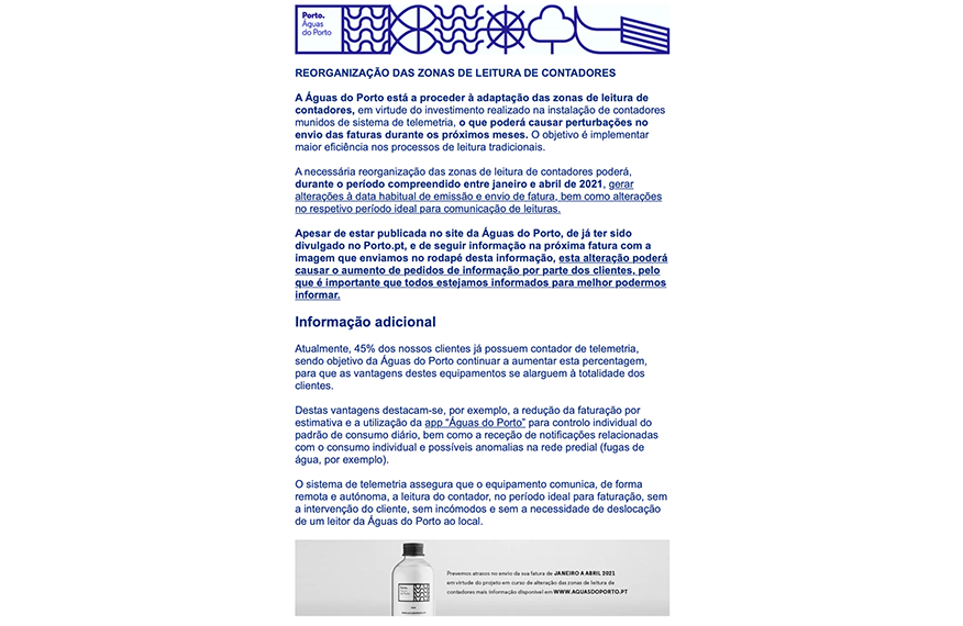 AVISO - REORGANIZAÇÃO DAS ZONAS DE LEITURA DE CONTADORES