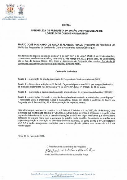 Edital Assembleia Freguesia Extraordinária de 17 de Março