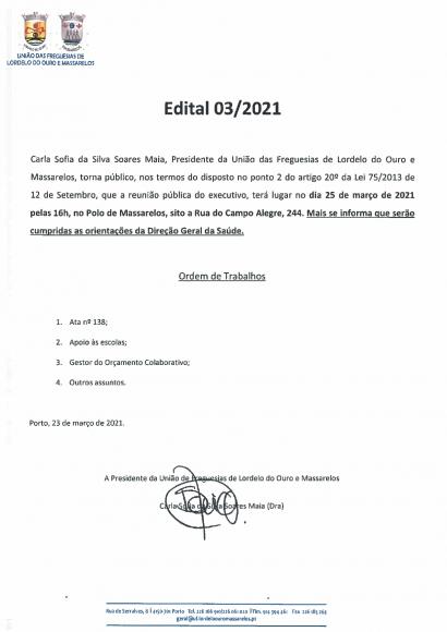 Edital Reunião Pública do Executivo de 25 de Março de 2021