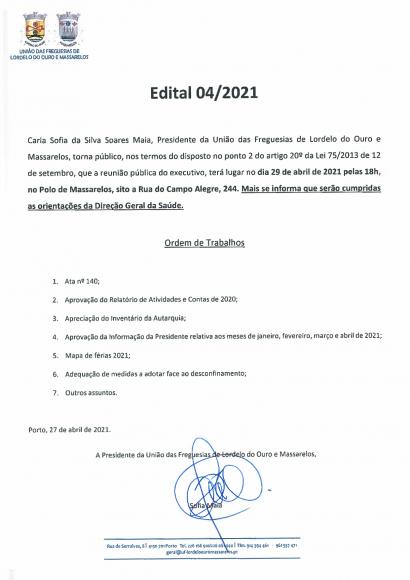Edital Reunião Pública do Executivo de 29 de Abril de 2021 Edital Reunião Pública do Executivo de 29 de Abril de 2021