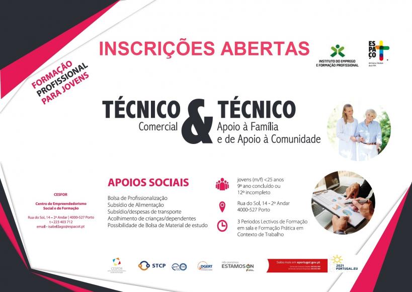 Cursos de Técnico Comercial e Técnico(a) de Apoio Familiar e à Comunidade - Aprendizagem. Cursos de Técnico Comercial e Técnico(a) de Apoio Familiar e à Comunidade - Aprendizagem.