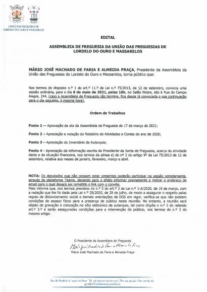 Edital Assembleia de Freguesia de 06-05-2021