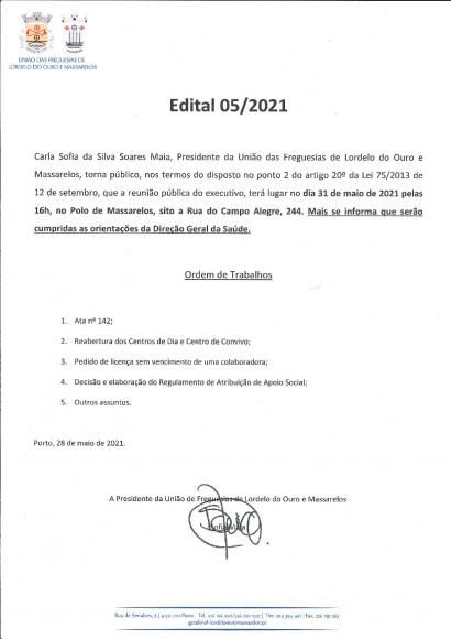 Edital da Reunião Pública do Executivo de 31 de Maio