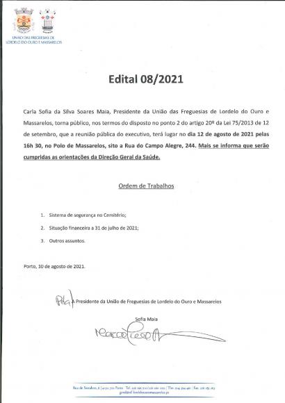 Edital da Reunião Pública do Executivo de 12 de Agosto de 2021 Edital da Reunião Pública do Executivo de 12 de Agosto de 2021