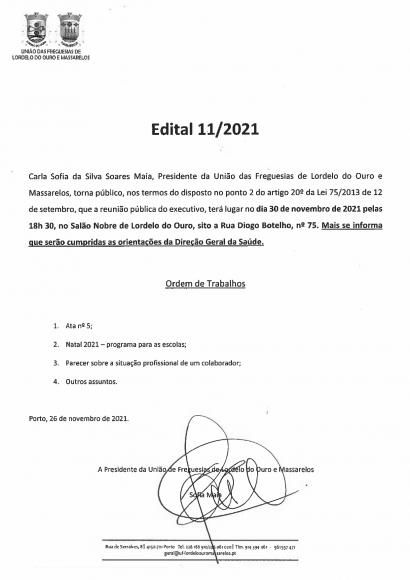 Edital da Reunião Pública do Executivo de 30 de Novembro de 2021