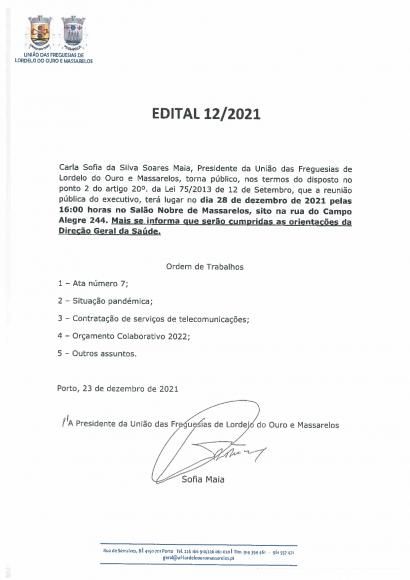 Edital da Reunião Pública do Executivo de 28 de Dezembro de 2021