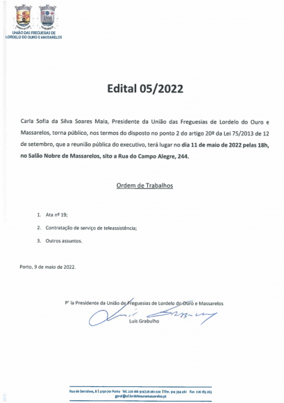 Edital da Reunião Pública Executivo de 11 de Maio de 2022