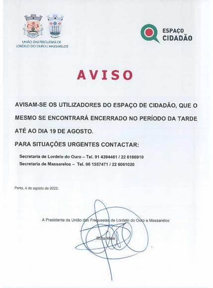 Aviso -  Espaço Cidadão