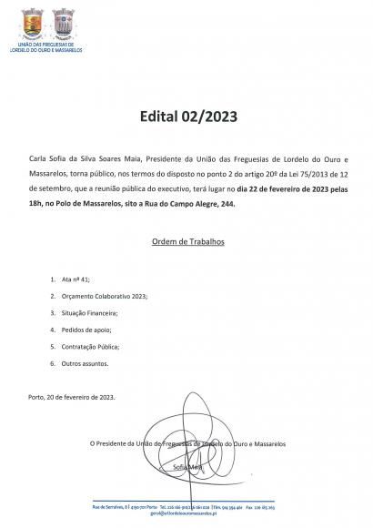 Edital da Reunião Pública do Executivo de 22 de Fevereiro de 2023