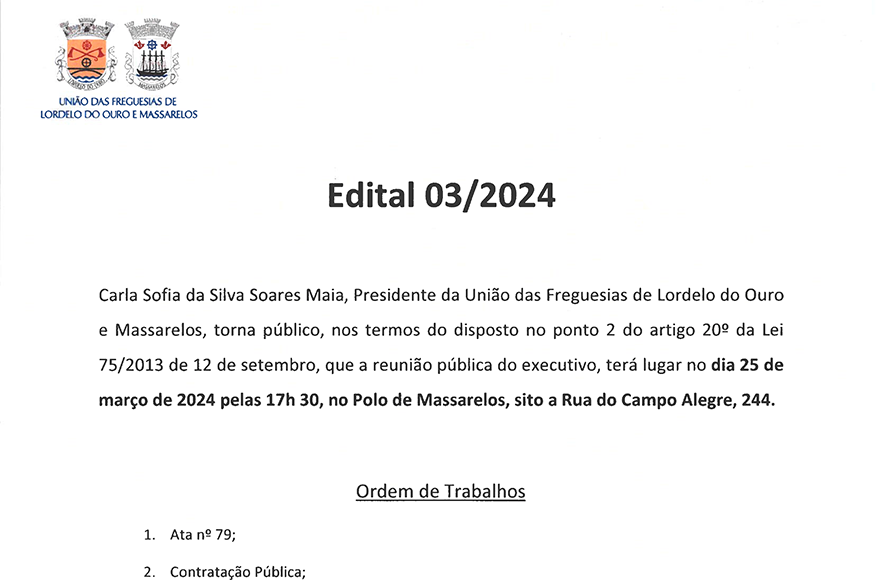 Edital da Reunião Pública do Executivo de 25 de março de 2024