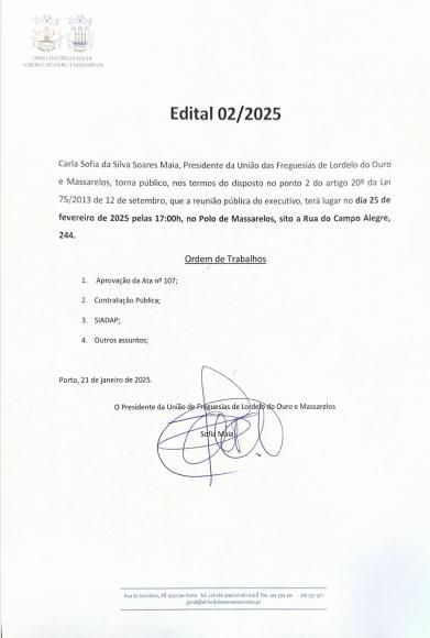 Edital da Reunião Pública do Executivo de 25 de Fevereiro de 2025