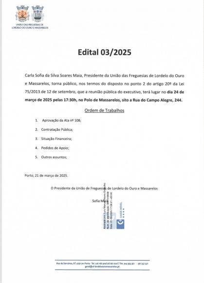Edital da Reunião Pública do Executivo de 24 de Março de 2025