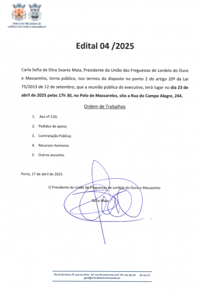 Edital da Reunião Pública do Executivo de 23 de Abril de 2025