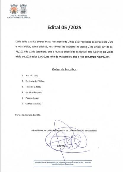 Edital da Reunião Pública do Executivo de 28 de Maio de 2025