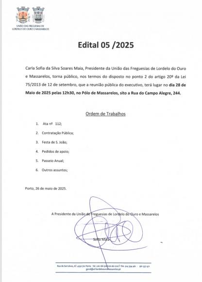 Edital da Reunião Pública do Executivo de 28 de Maio de 2025 Edital da Reunião Pública do Executivo de 28 de Maio de 2025