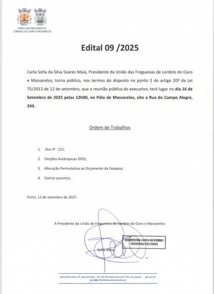 Edital da Reunião Pública do Executivo de 16 de Setembro de 2026