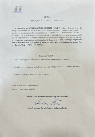 Instalação da Nova Assembleia de Freguesia a 30 de Outubro de 2025 Instalação da Nova Assembleia de Freguesia a 30 de Outubro de 2025