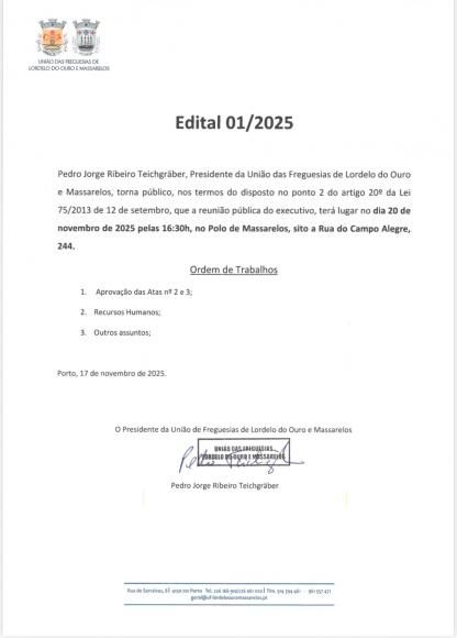 Edital da Reunião Pública do Executivo de 20 de novembro de 2025