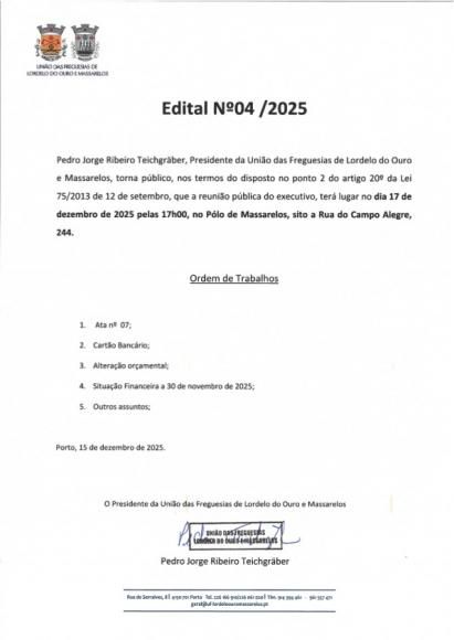 Edital n&ordm; 04/2025 Reuni&atilde;o publica de Executivo