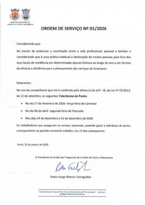 Ordem de servi&ccedil;o 01/2026 Tolerancia de ponto