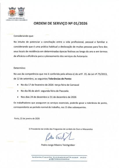 Ordem de servi&ccedil;o 01/2026 Tolerancia de ponto