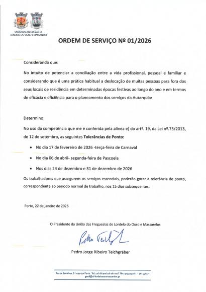 Ordem de servi&ccedil;o 01/2026 Tolerancia de ponto