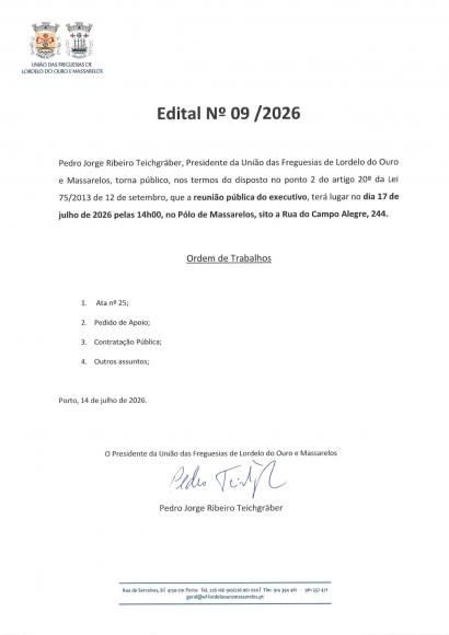 Edital n&ordm;09/2026 Reuni&atilde;o P&uacute;blica do Executivo
