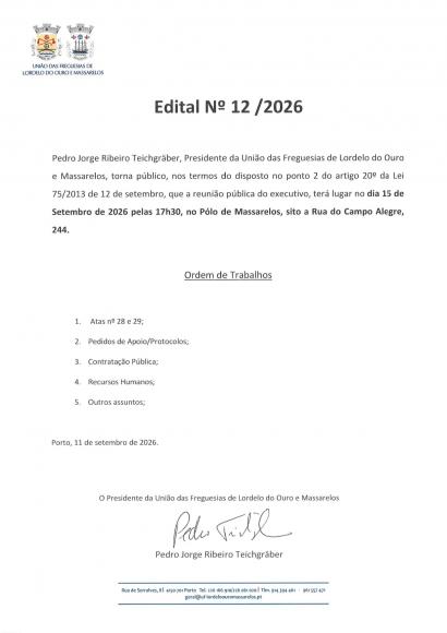 Edital N&ordm;12/2026 Reuni&atilde;o P&uacute;blica do Executivo