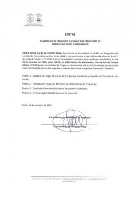 Edital Assembleia de Freguesia Extraordin&aacute;ria